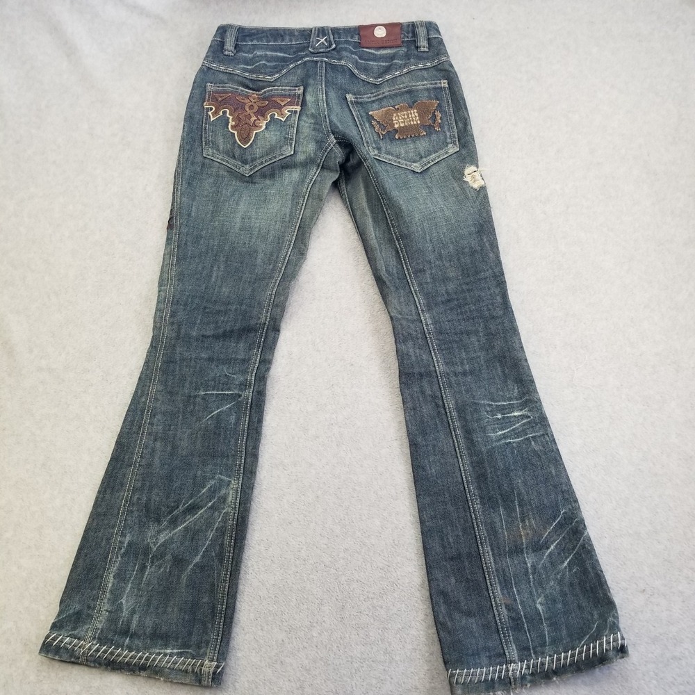 Vintage Antik Denim Jeans Womens 26 Distressed Bootcut Embroidered Rope Stitch